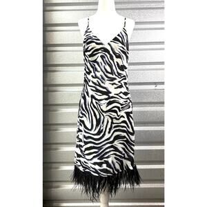 Le Superbe Zebra Stripe Slip Dress, Ostrich Feathers, Women's Size S